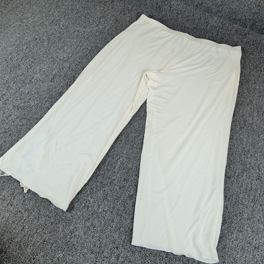 Soma Womens Pajama Pants Large Ivory Rayon Bamboo Lace Wide Leg Crop Cool Nights - Picture 4 of 9